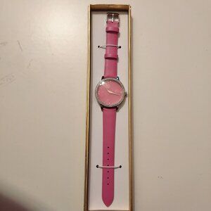 CROTON Pink Women's Watch W/ Rhinestone Bezel & Faux Leather Strap In Gold-Toned